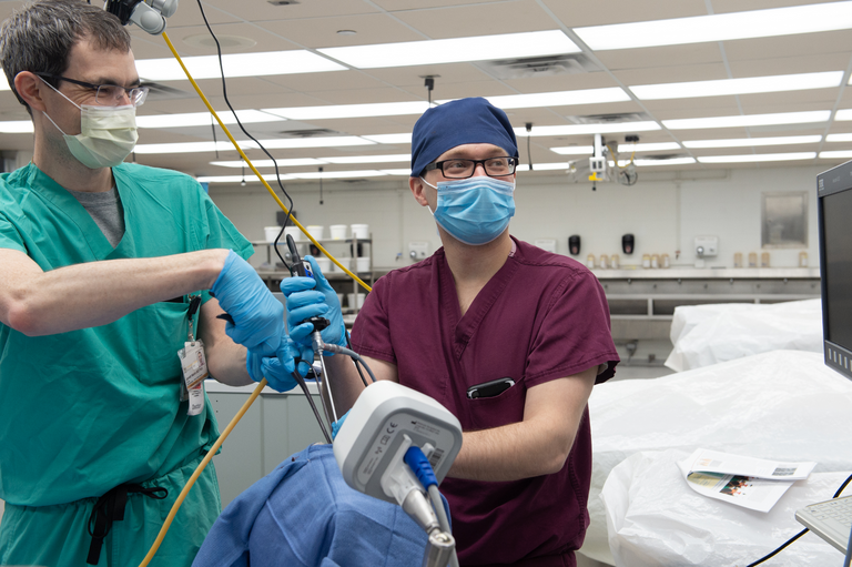 PGY-5 Resident Scott Seaman working with Dr. Walsh during sphenoidotomy
